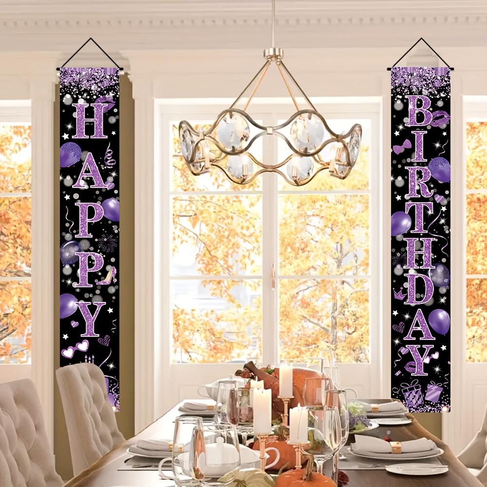 Happy Birthday Porch Sign Black Purple Polyester Indoor Outdoor Decor