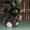 Resin Flying Broom Cat Small Broomstick Cat Creative Black Cat Witch Statue  Garden