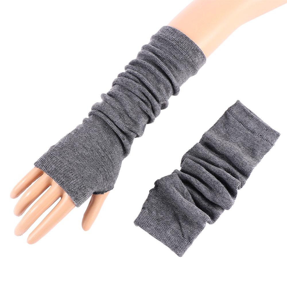 Knit Women Black Fashion Unisex Warmers Warm Winter Trendy Gloves Long Fingerless Arm