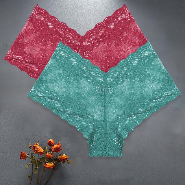 FINETOO 2PCS/Set High Waist Sexy Women Floral Lace Panties Lingerie Brief Girl Panty S-XL Underpants Female Underwear Intimates