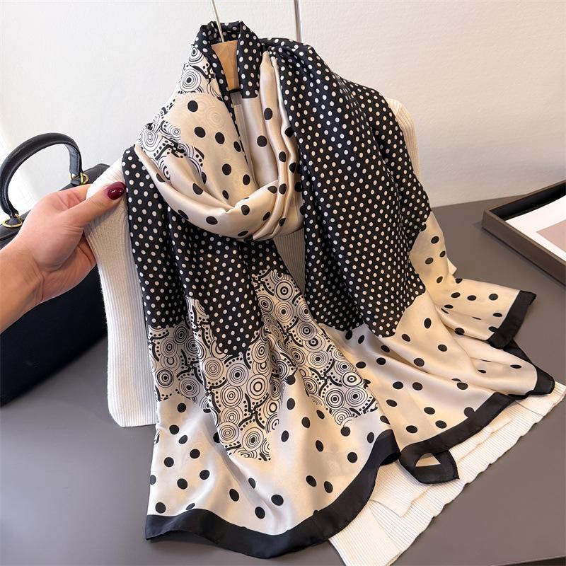 Female Polka Dot Printed Big Square Scarf Women Long Silk Scarves Bandanas Luxury Travel Shawl Wraps Elegant Hijab Neckerchief