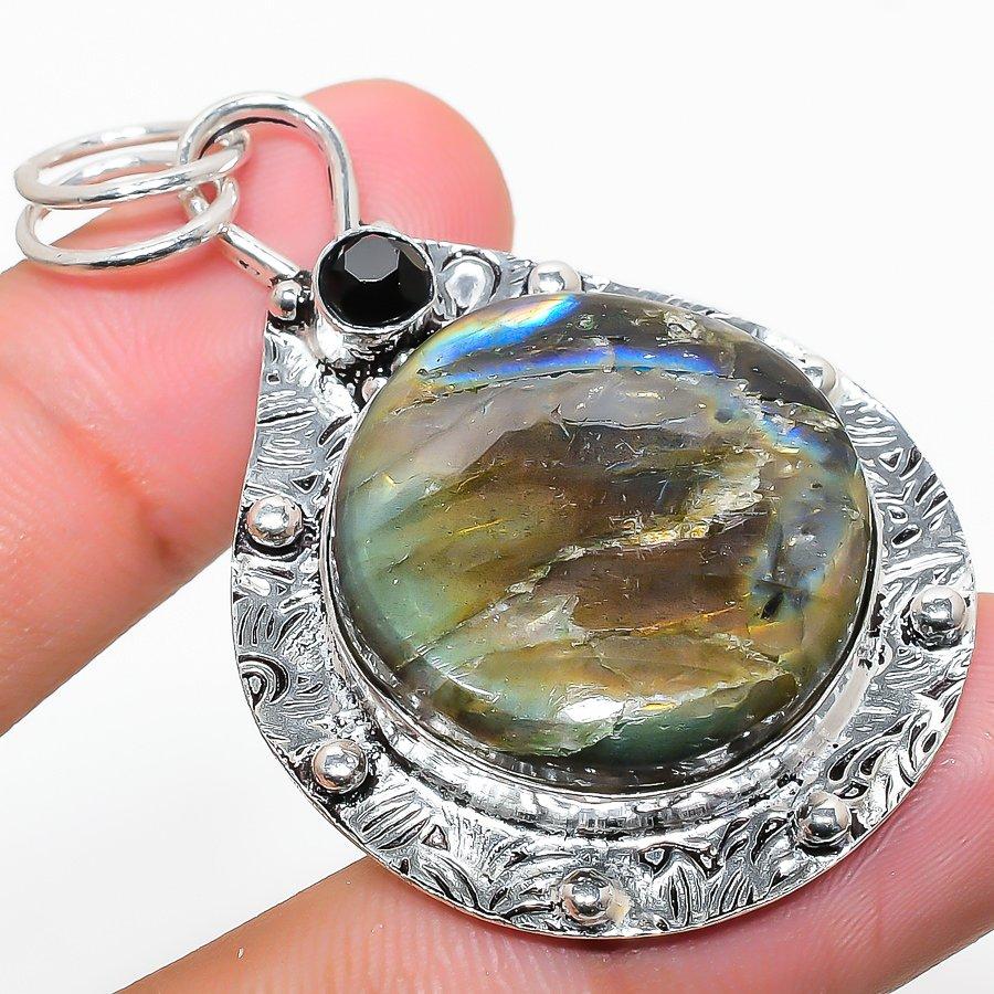 Ювелирная подвеска из серебра 925 пробы с лабрадоритом и шпинелью 2,21 дюйма g7q31