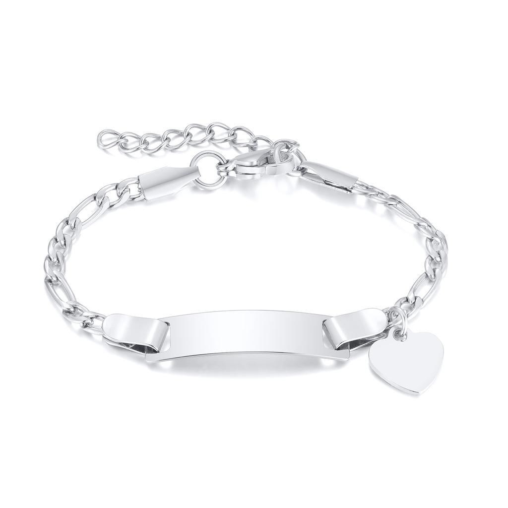 Persoanlized Custom Name Heart Bracelet,Stainless Steel Figaro Chain Link Adjustable,Engraved Gift for Boy Girl