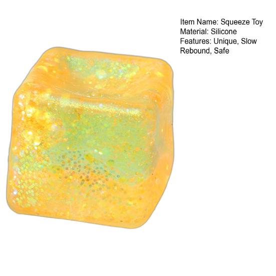 Ice Cube Squeeze Toy with Glitter Slow-Rising Water Cube TPR Fidget Toy for Stress Relief Portable Decompression Gadget for Kids