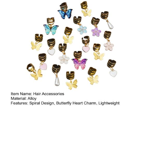20Pcs Braid Hair Accessories, Alloy Braided Hair Clips with Butterfly Heart Flower Pendants, Spiral Design Hair Buckles