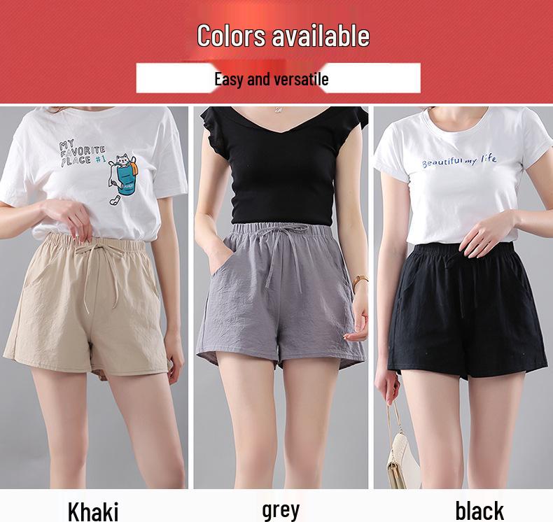 Washed Cotton Solid Color Women's Loose Wide-Leg Elastic Waist Casual Shorts