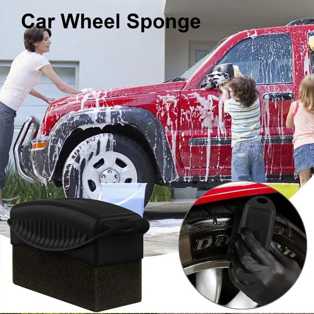 2Piece Car Tire Tyre Wheel Rim Cleaning Waxing Polishing Shine Pad Sponge Set Tire Detailing Dressing Contour Wipe Washing Tool