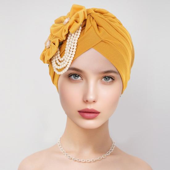 Женский платок на голову шляпа искусственный жемчуг цветочный декор тюрбан шляпа однотонный эластичный подходит по размеру повязка на голову шапочка для сна