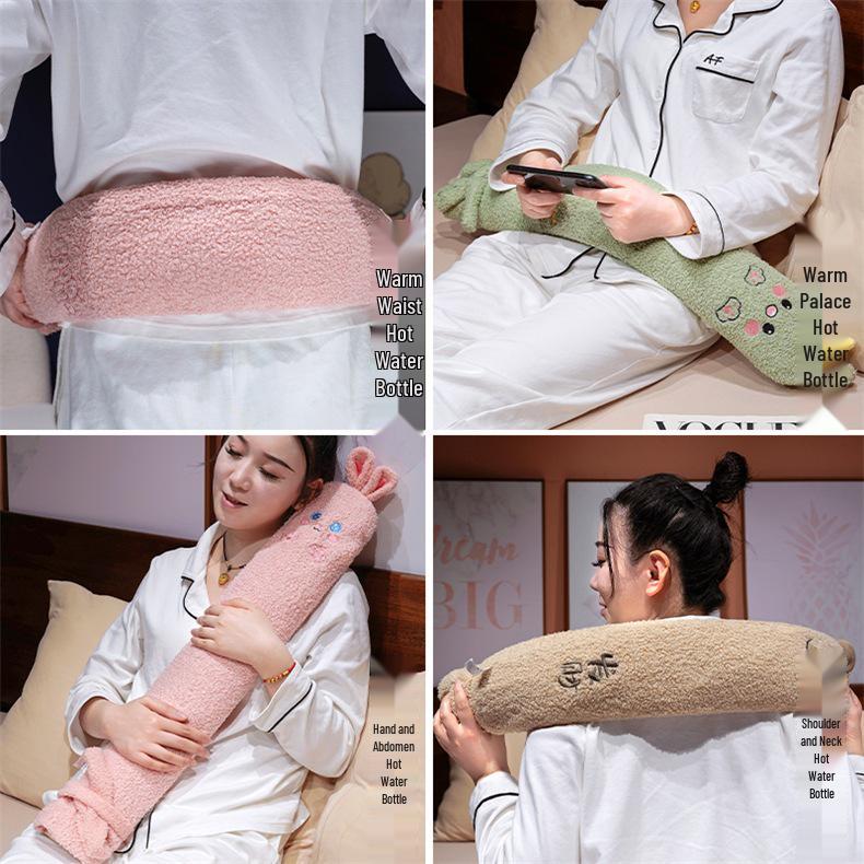 Cute Cartoon Hot Water Bottle & Long Pillow for Warming Hands & Sleeping, Ideal for Pregnant Women & Girls