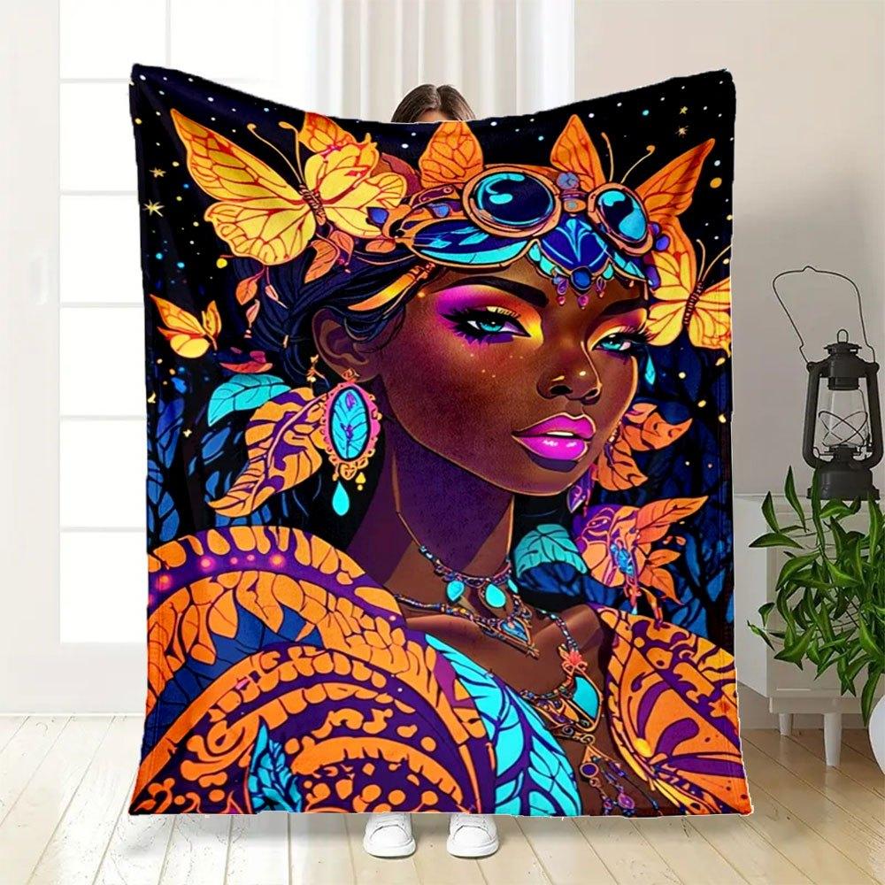 "Enchanted Butterfly Fantasy Fashion: Vibrant, Colorful Women's Clothing"Blanket Flannel Throw Blanket for Sofa, Bed, Travel, Camping, Offic