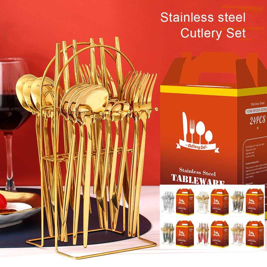 Набор столовых приборов из нержавеющей стали 24 шт. ложка столовые приборы посудомоечная машина золотой подарок нож вилка коробка портативный аксессуар вечеринка