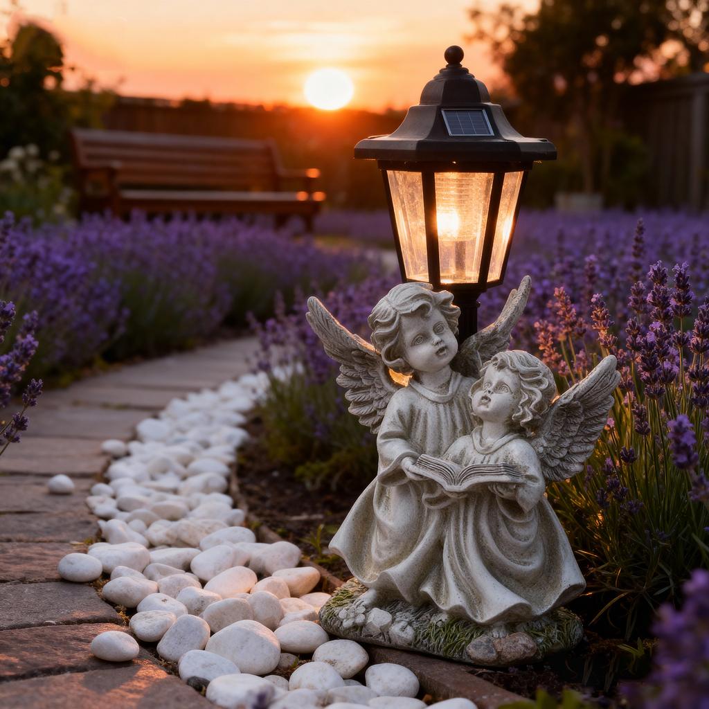 Смола Двойные Ангелы Девочки На солнечной батарее Уличный свет Статуэтка Украшения
