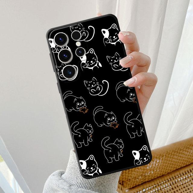 Funny Cute Cat Line Case For Samsung Galaxy S20 S21 S22 Note 20 Ultra 10 Plus 8 9 S23 5g S21 Plus Black Soft Funda Capa Cover