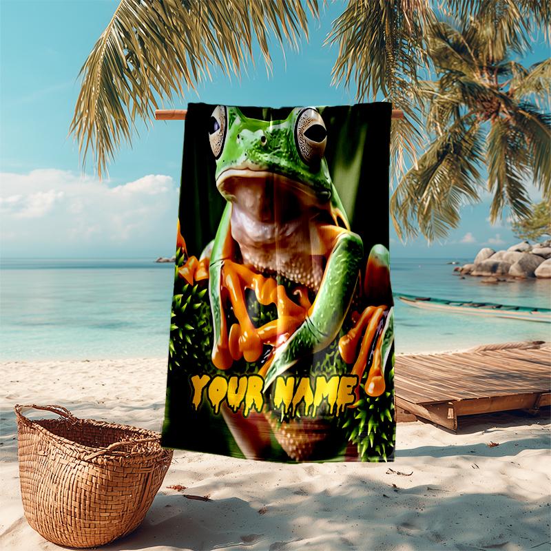 1PC Custom Name Frog Durian Name Beach Towel Highly Absorbent And Sand-Resistant Towel for Swimming, Pool, Yoga, And Travel Lightweight
