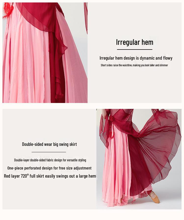 Huayu Classical Chinese Dancewear Set: Long Flowing Fairy Spirit Top for Women's Performance