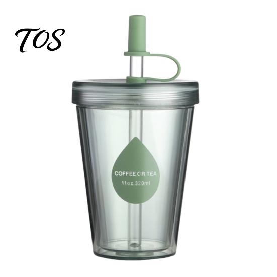 Portable Travel Tumbler with Dual Ports Drinking Straw Cup, Leak-proof PC Water Bottle, Durable Plastic Cup Anti-fall for Students And Office Use Back