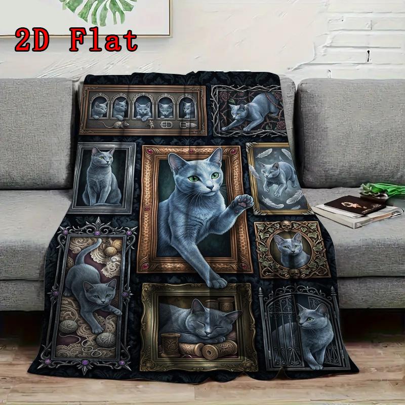 Elegant Cat Portraits 2D Flat Pattern Flannel Blanket, High quality All Seasons, Home Decor, Warmth and Comfort, Perfect for Christmas Gifts.