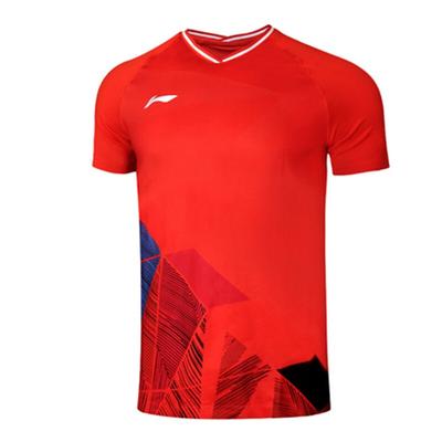 Li Ning Logo Удобная повседневная спортивная одежда для бадминтона для мужчин, спортивная одежда красного цвета AAYR373-2
