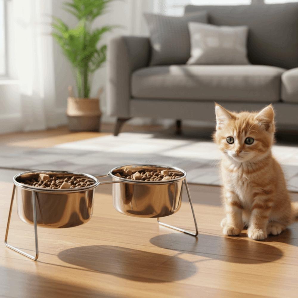 Anti-Tipping Stainless Steel Cat Bowl Fall-Resistant with Stand High Foot Dog Feeder Sturdy Rust Proof Neck Protector Bowl