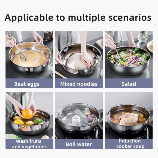 Металлическая миска для смешивания Гладкая поверхность Антипригарная Легко моется Можно мыть в посудомоечной машине Многоцелевая Большая миска Салатник