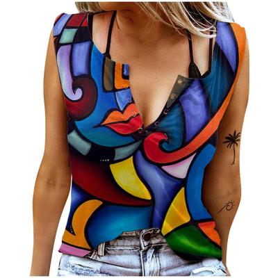 Женские майки, сексуальные летние топы без рукавов с V-образным вырезом, жилет с 3D принтом, красочные красивые топы