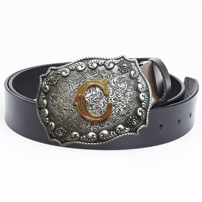 Western Denim Belt Buckle Gold Plated Equestrian Letter C Smooth Buckle Engraved Belt Body Accessories