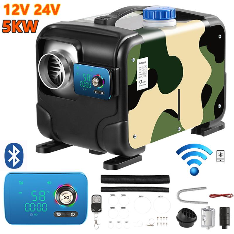 12V 24V 5000W Автомобильный отопитель Воздушный дизельный отопитель Алюминиевый корпус Воздушный парковочный отопитель Обогреватель Беспроводной ЖК-пульт дистанционного управления Подогреватель двигателя