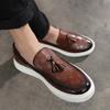 British Style New Shoes for Men Leather Casual Shoes Tassels Flat Skateboard Shoes Checked Print Slip-on Loafers 38-46