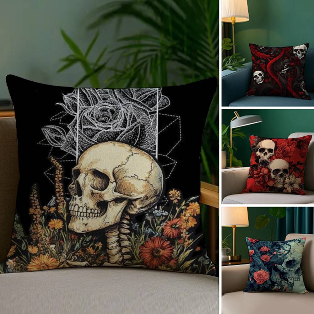 Luxurious Skull Pattern Pillow Case Plush Fabric Soft Double Sided Print Home Sofa High Quality Cushion Cover Throw