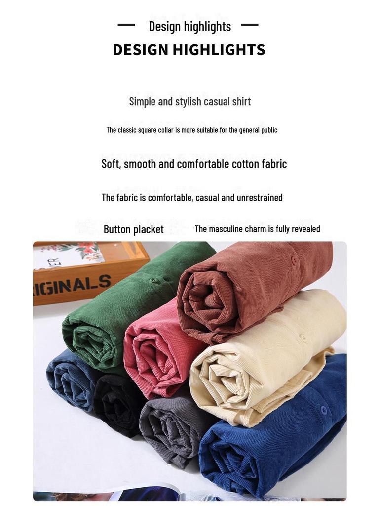 Мужская вельветовая рубашка-куртка с длинным рукавом: Повседневная рабочая одежда, однобортная, многослойная верхняя одежда