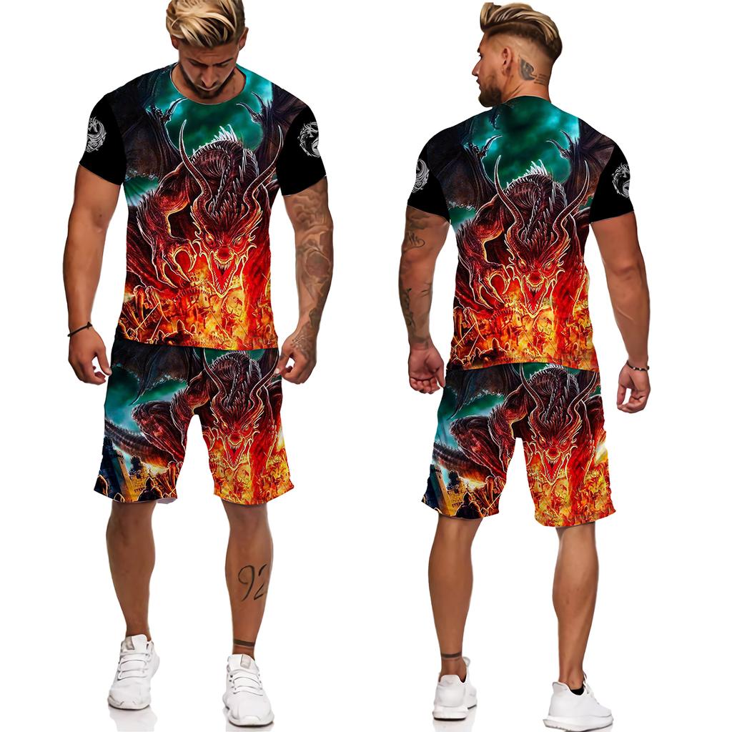 Мужской спортивный костюм с татуировкой животного Fly Dragon, уличная одежда в стиле Харадзюку, мужские футболки, мужской спортивный костюм, повседневные мужские комплекты больших размеров, Chandal