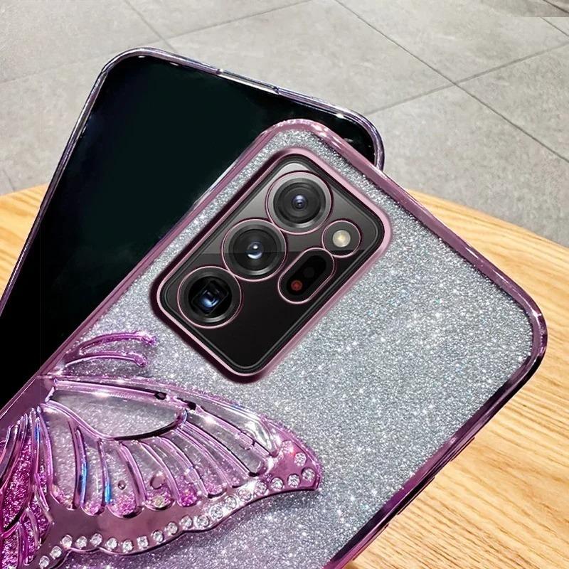 3D Чехол-глиттер с бабочкой для Samsung Galaxy Note 20 Ultra Note 10 Plus Note 8 9 Защита камеры Черный чехол