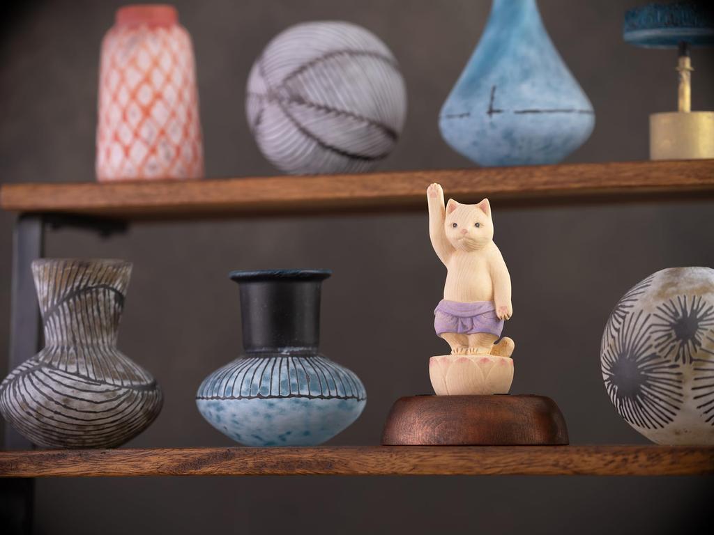 Cat Birth of Original Sculptor and Butsuya Sakai Wooden Carving Buddha Statue Lucky Feng Shui Ornament Tanjo Buddha, Shakyamuni, Supervisor - Figure,