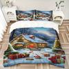 3Pcs Christmas Night Village Bedding Set Quilt Cover Pillowcase Home Christmas Xmas Halloween Gift 1 Duvet Cover 2 Pillowcase S921363