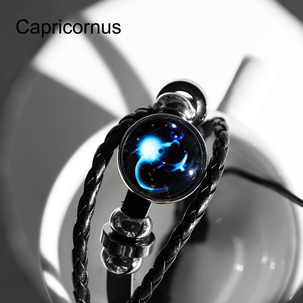 Adjustable Men Women 12 Constellation Zodiac Signs Bracelet Luminous  Braided Print Leather
