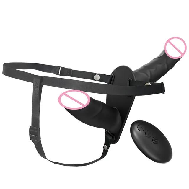 Страпон искусственный пенис вибратор электрический двойной головкой вибрирующий носимый ремень на поясе дилдо G точка секс-игрушки для женщин лесбиянок