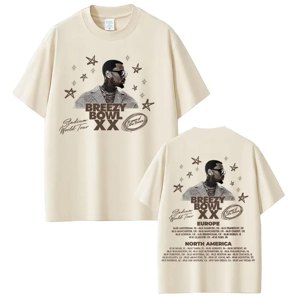 Rapper Chris Brown Breezy Bowl XX Tour 2025 Tshirt Unisex Women Hip Hop Fashion Oversized Short Sleeve T Shirts Streetwear Unisex