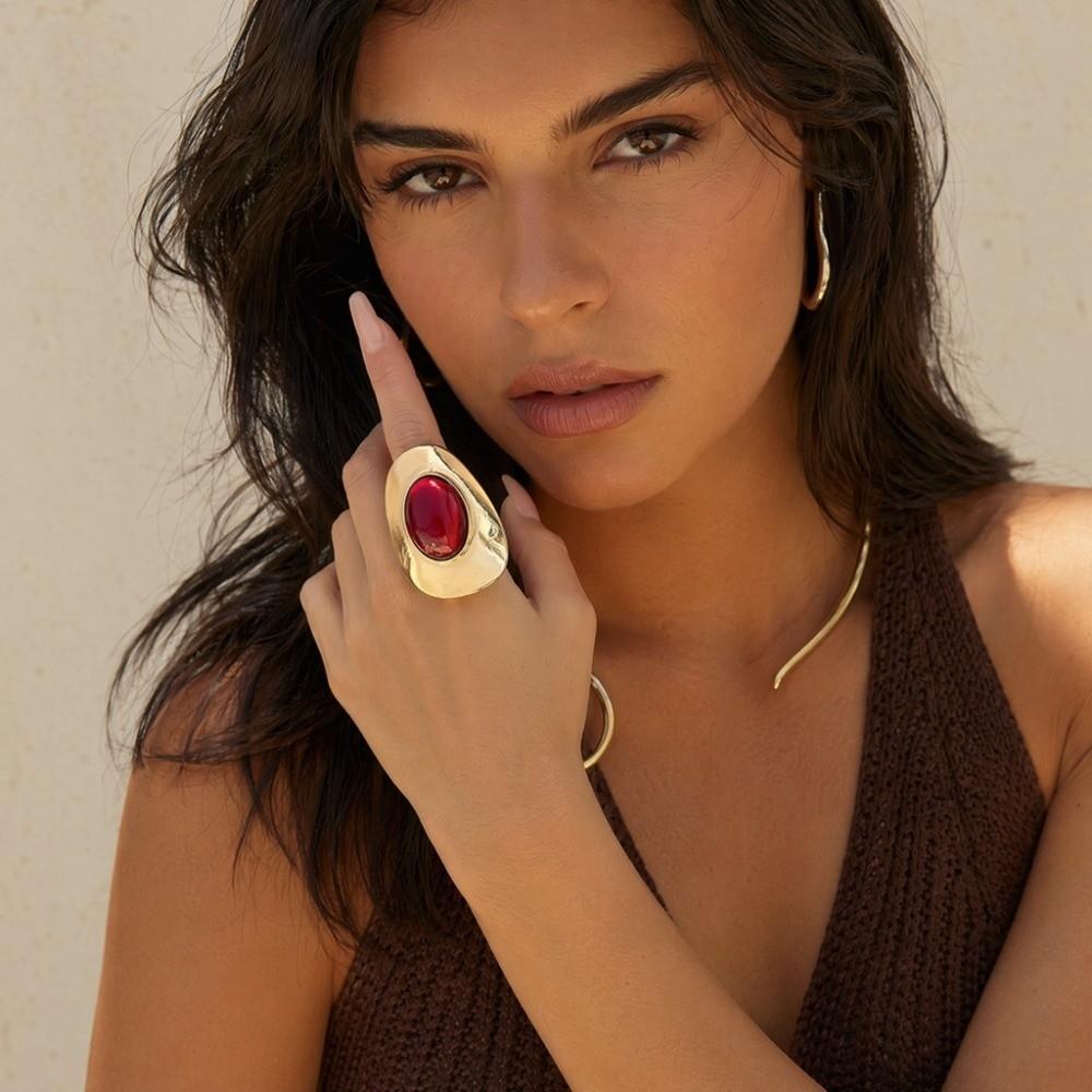 Irregular Circle Exaggerated Ring Metal Material Colored Resin Stones Ring Wedding