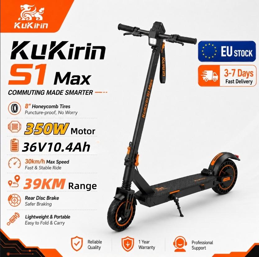 Электросамокат KuKirin S1 Max 8-дюймовое колесо Escooter 350 Вт 36 В 10,4 Ач Складной электросамокат Максимальная скорость 30 км/ч Запас хода 39 км