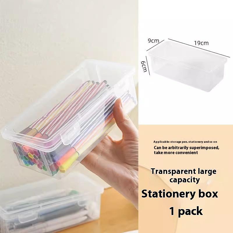 Large Capacity Transparent Storage Box Student Pencil Box Children'S Desktop Storage Box For Pencil Crayon Color Lead Storage
