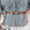 Imitation Leather Women Belt Butterflies Buckle Adjustable Length Waist Band Dress Shirt Tops Versatile Belt