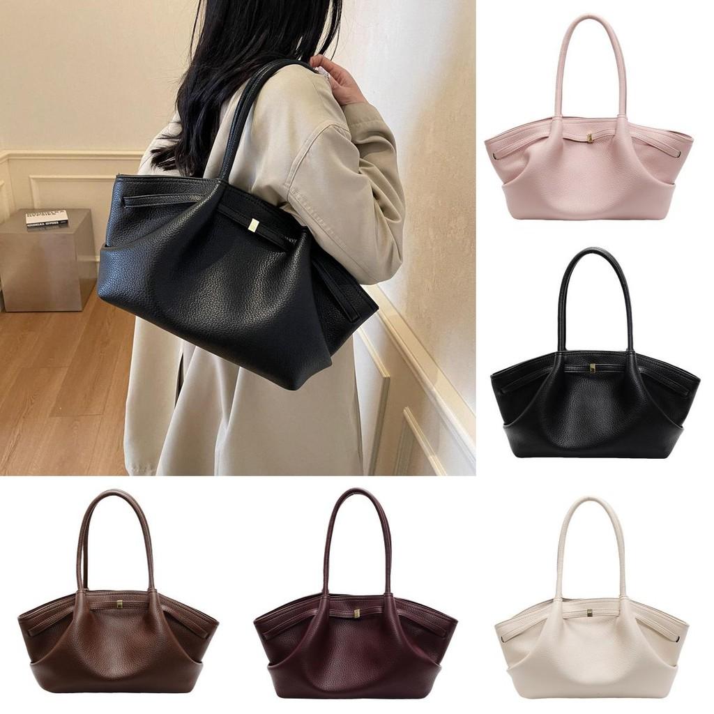 Elegant Pure Color Shoulder Bag With Stitching Details And Polyester Lining For Casual Outings