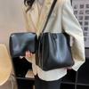 Retro Shoulder Tote Bag Set for Women Wide Strap Soft PU Leather Crossbody Bags with Small Purse Large Capacity Shoppers