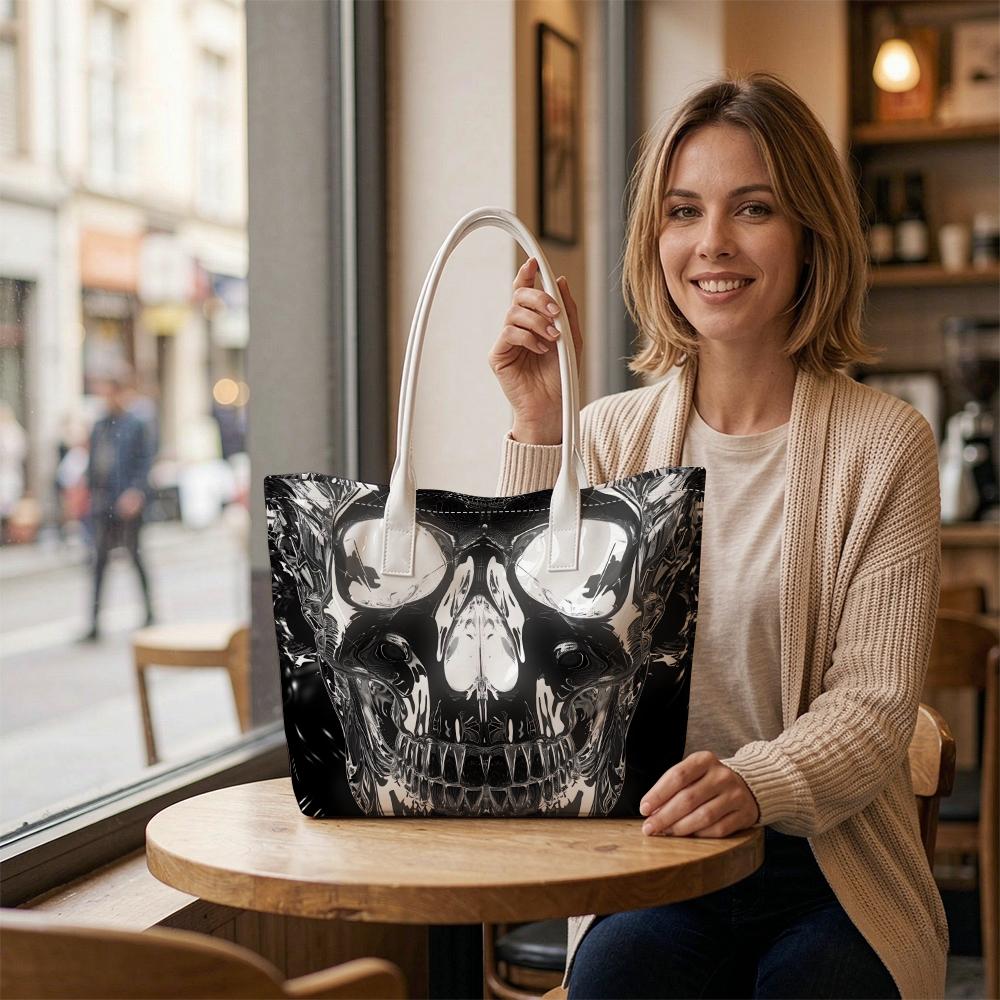 Gothic Skull Print Shoulder Tote Bag Casual Large Capacity Handbag For Daily Use