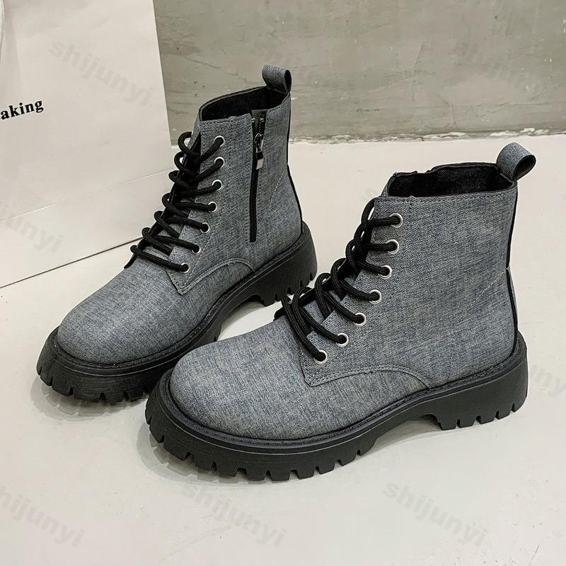 Retro High Top Thick Soled Short Boots for Women's  Autumn British Style Versatile Comfortable Non Slip Chunky Single Boots