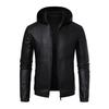 Мужская куртка из искусственной кожи Мужская куртка из ПУ кожи с флисовой подкладкой Модная верхняя одежда в байкерском стиле с капюшоном Мужское модное пальто свободного кроя