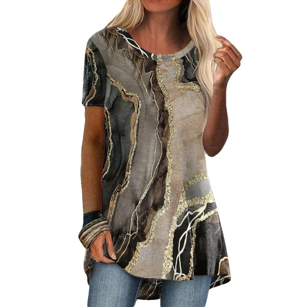 Летний топ с круглым вырезом, 3D этнический стиль, ретро принт, модные повседневные женские футболки с коротким рукавом