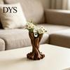 3D Printed Flower Vase Vase, Matte Wood Grain Double Tube Ornament, Mid Unique Resin Holder Century Style Floral Arrangement, for Dried Flowers