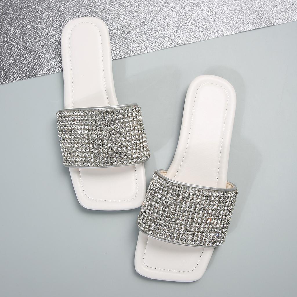 2025 весна и лето новые женские тапочки со стразами на плоской подошве, один размер, сандалии большого размера женские тапочки