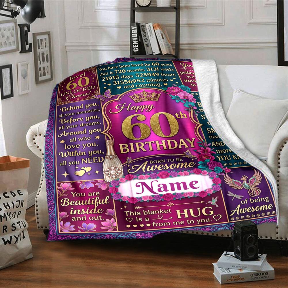 Happy 60Th Birthday Celebration Customize Your Name Blankets Are Warm Soft Blankets Perfect For Naps Sofas And Relaxation They Also Make Great